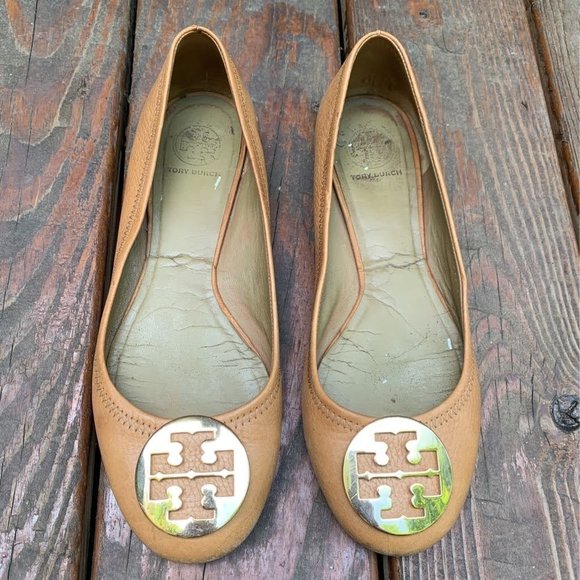 Tory Burch Shoes - Tory Burch Womens Ballet Flats Shoes Brown Leather Slip On Medallion 10.5 M